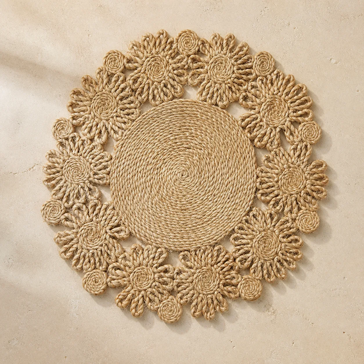 Handmade floral jute placemat sample